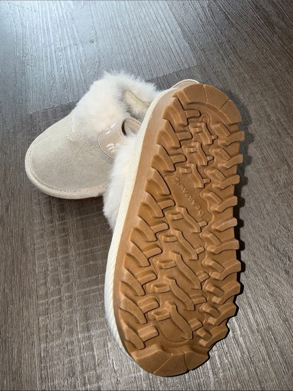 BEARPAW Baby Rebecca Suede Slippers Champagne Glitter Sandstone Size 5